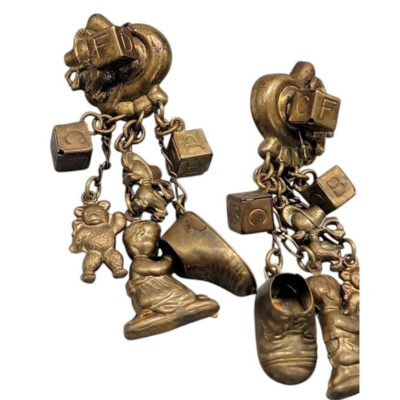 Childhood Charm Dangle Earrings Blocks Bears Baby Shoe & More Unique Design - Picture 3 of 16